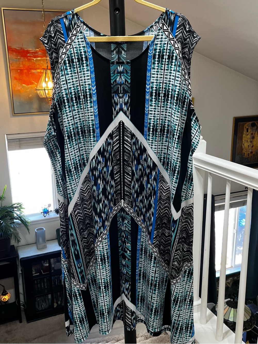 Roaman's Vibrant Color Patterned Plus Size Midi Dress